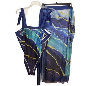 Pllus Size Womens 1 piece swim suite with wrap   rj062225-H